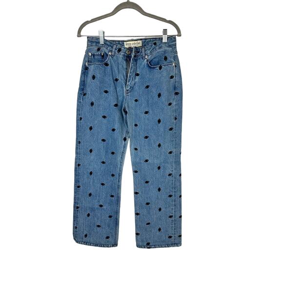 Wide Leg Embroidered Crop Jeans - Picture 2 of 5